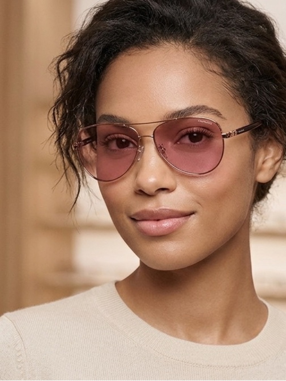 Coach Rose Gold Aviator Sunglasses with Pink Lenses